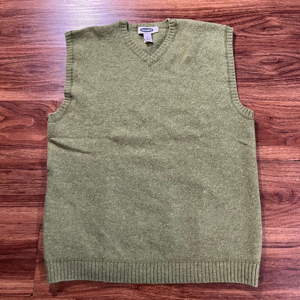 Old Navy Lamb Wool Sweater Vest V-Neck Pullover Sweater Men Green Size XL